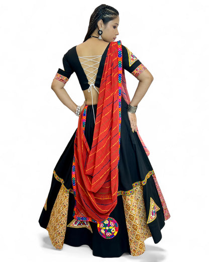 Black gamthi print mirror navratri gujarati garba lehenga chaniya choli