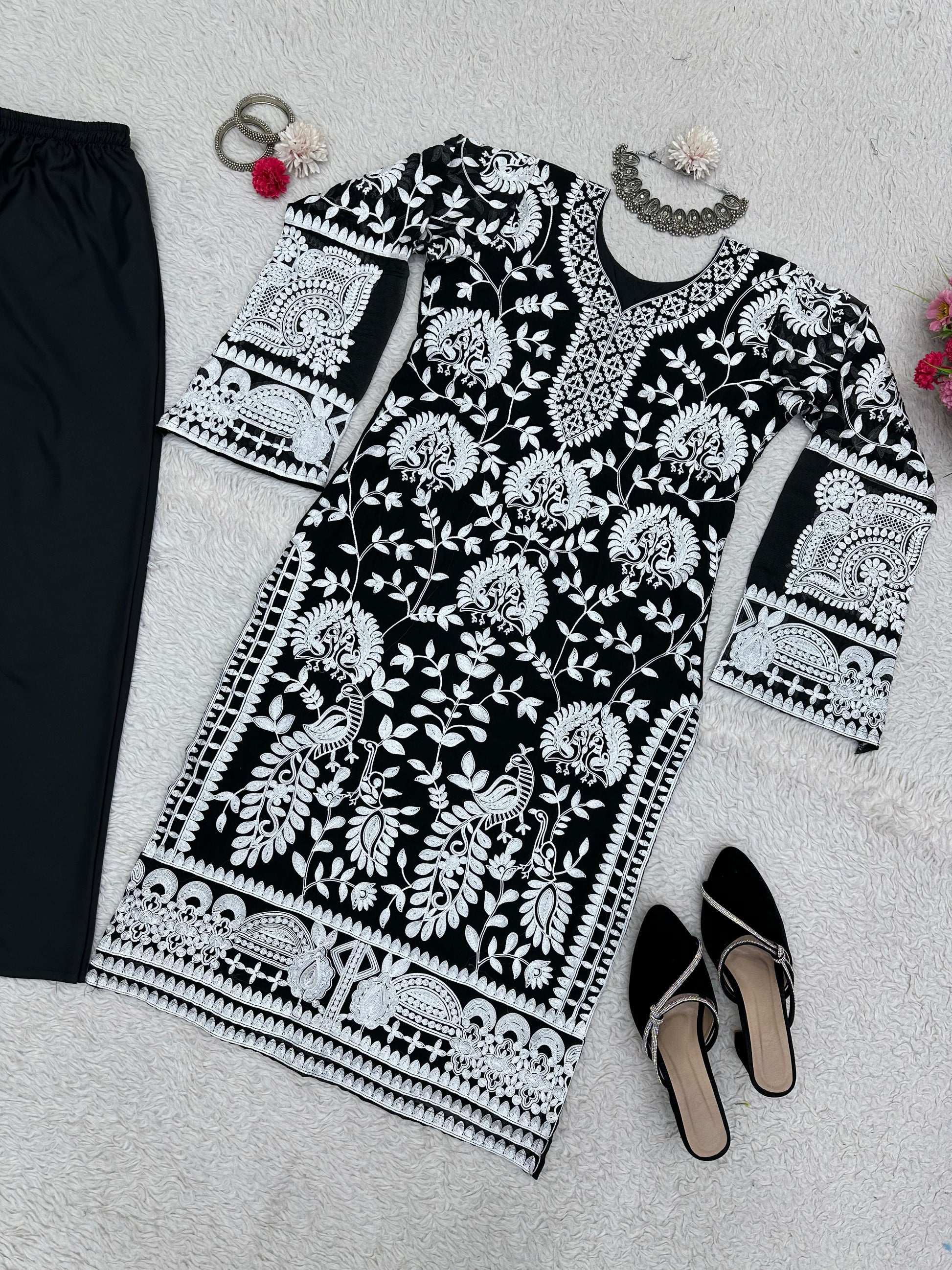 Black georgette heavy work designer salwar suit