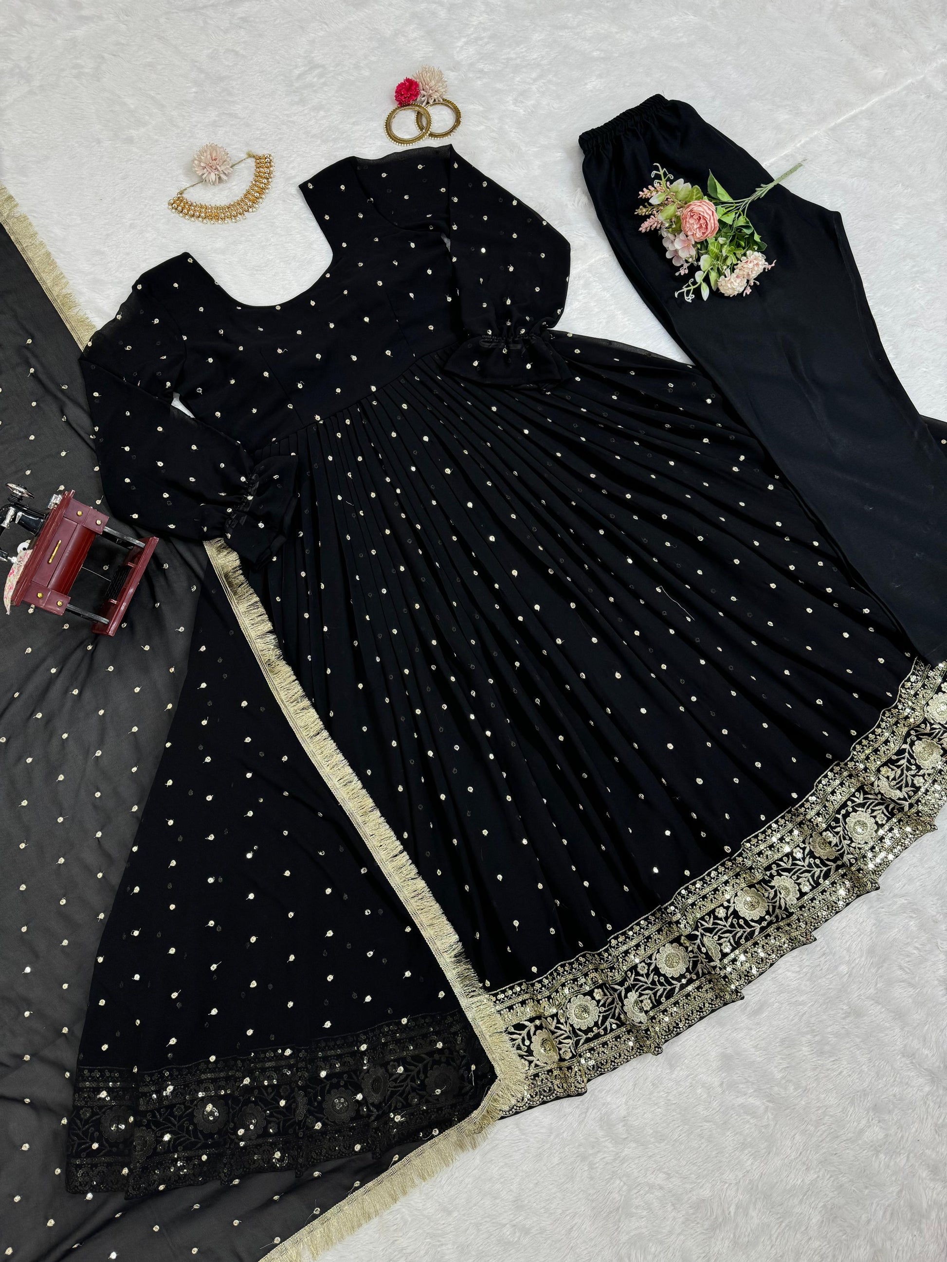 Black georgette party wear designer anarkali suit