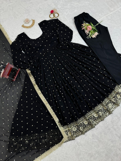 Black georgette party wear designer anarkali suit
