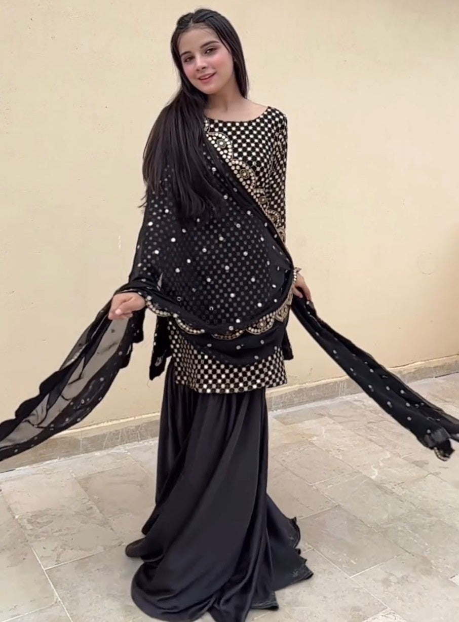 Black georgette thread sequin work designer sharara suit