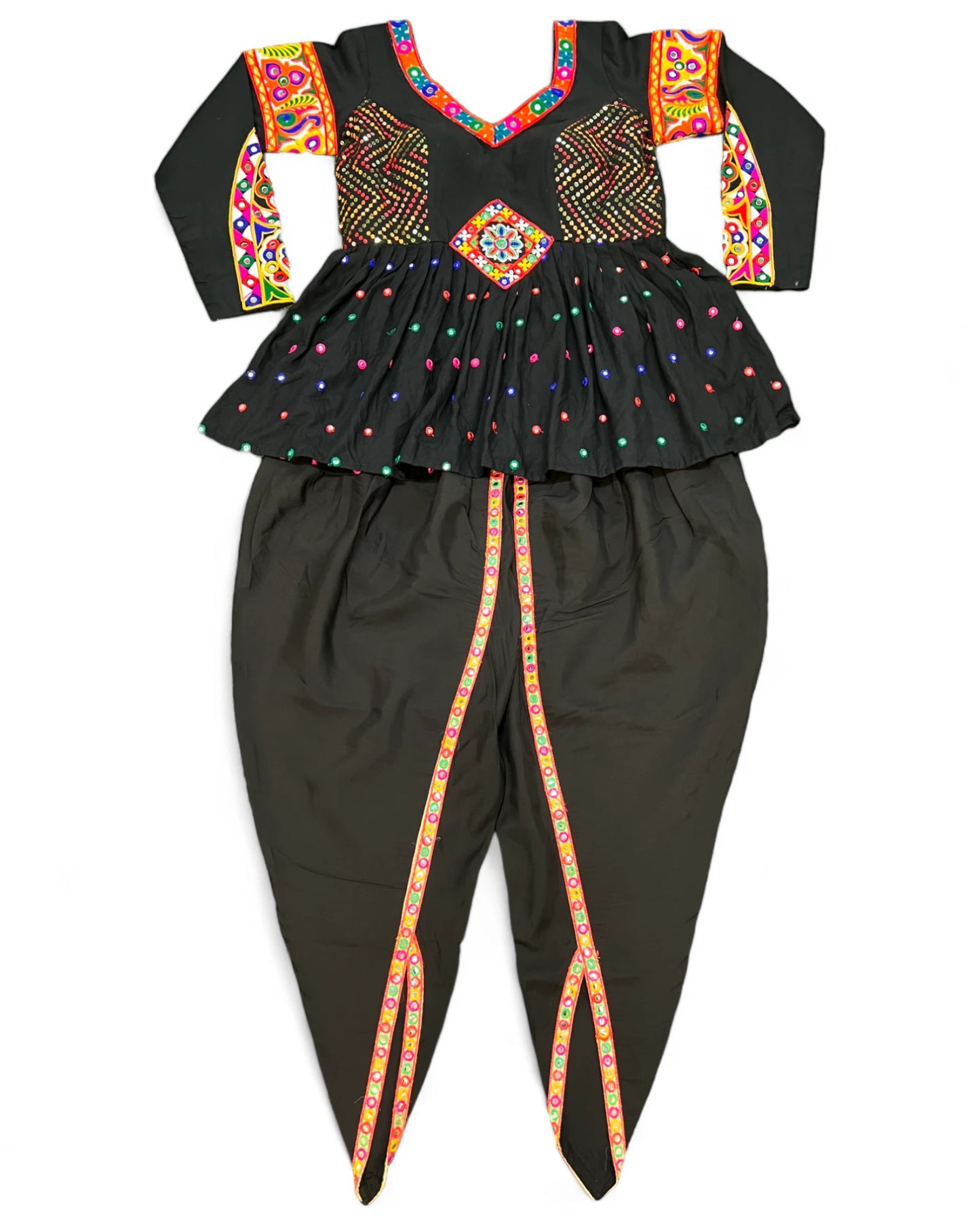 Black rayon gamthi kedia navratri gujarati garba dhoti dadiya dress