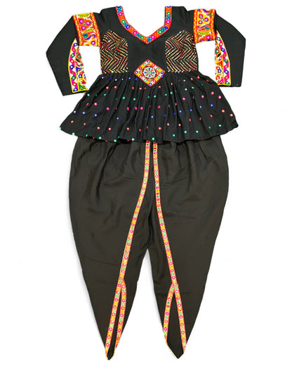 Black rayon gamthi kedia navratri gujarati garba dhoti dadiya dress