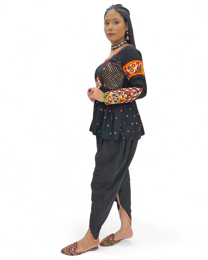 Black rayon gamthi kedia navratri gujarati garba dhoti dadiya dress