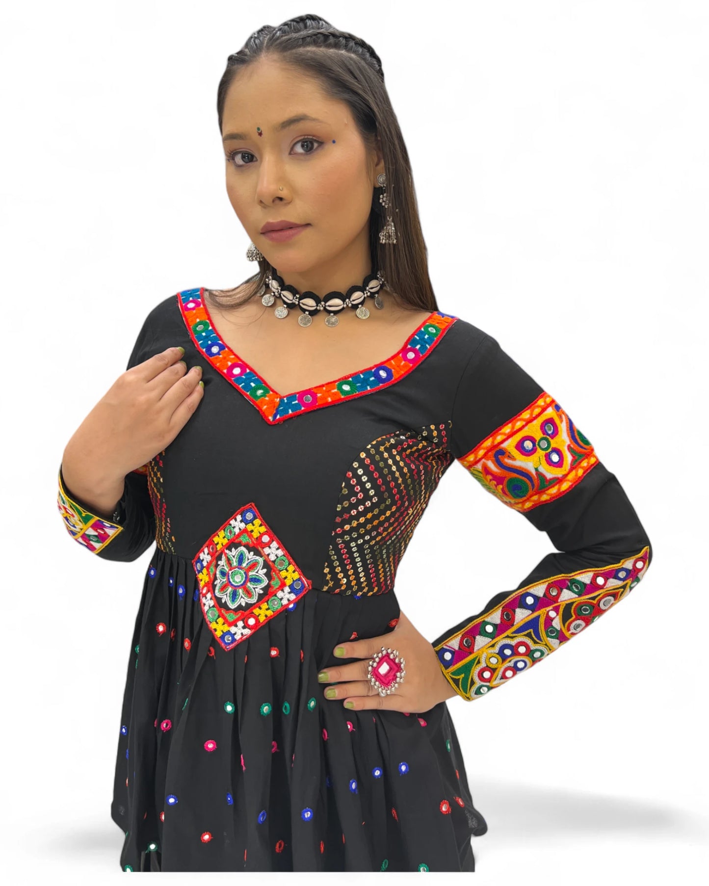 Black rayon gamthi kedia navratri gujarati garba dhoti dadiya dress