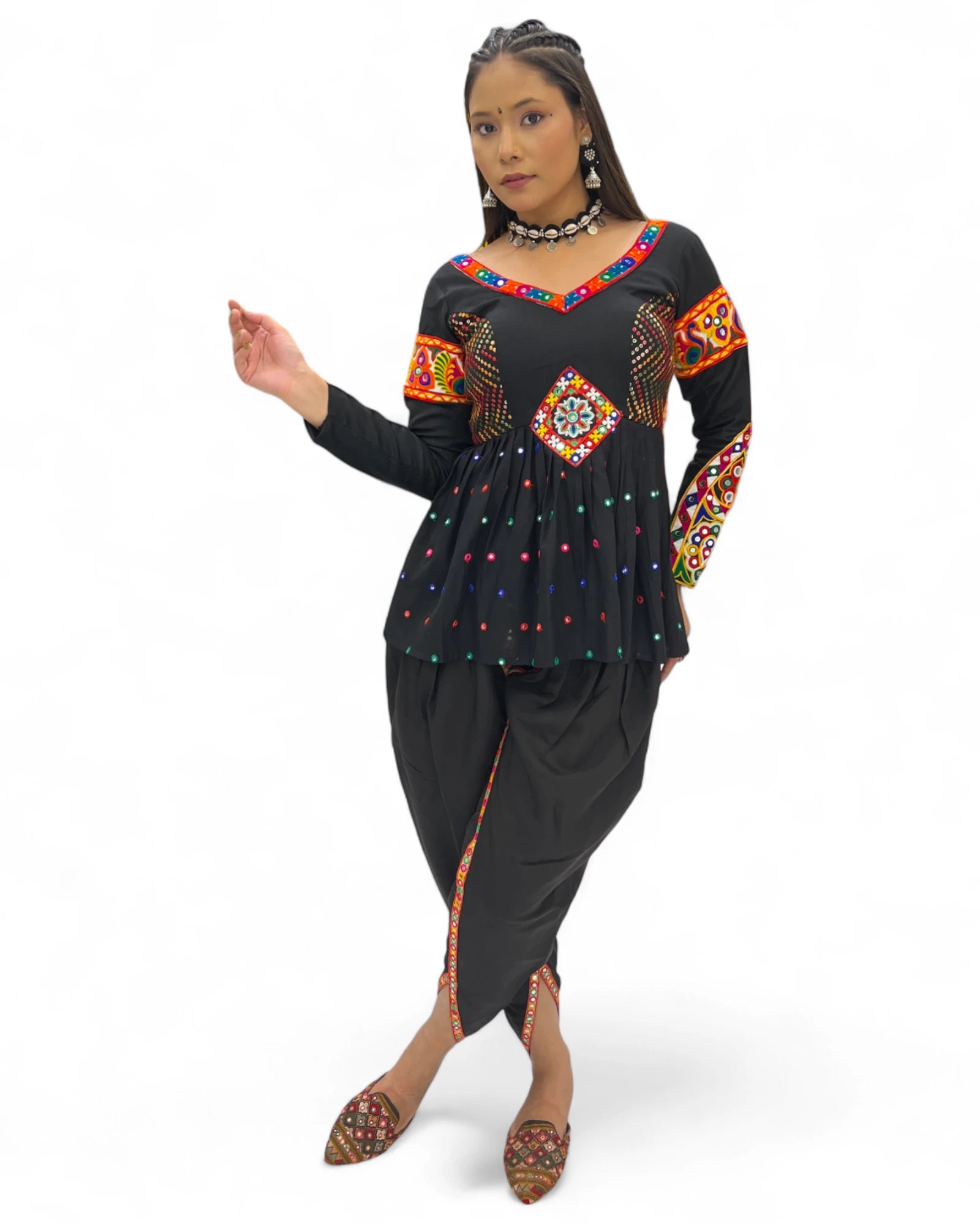 Black rayon gamthi kedia navratri gujarati garba dhoti dadiya dress