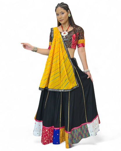 Black rayon gujarati garba navratri lehenga chaniya choli