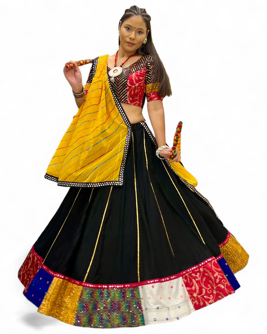 Black rayon gujarati garba navratri lehenga chaniya choli