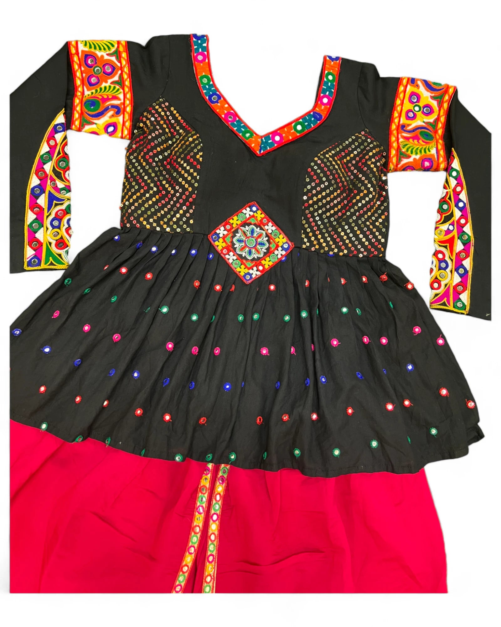 Black red rayon gamthi kedia navratri gujarati garba dhoti dadiya dress