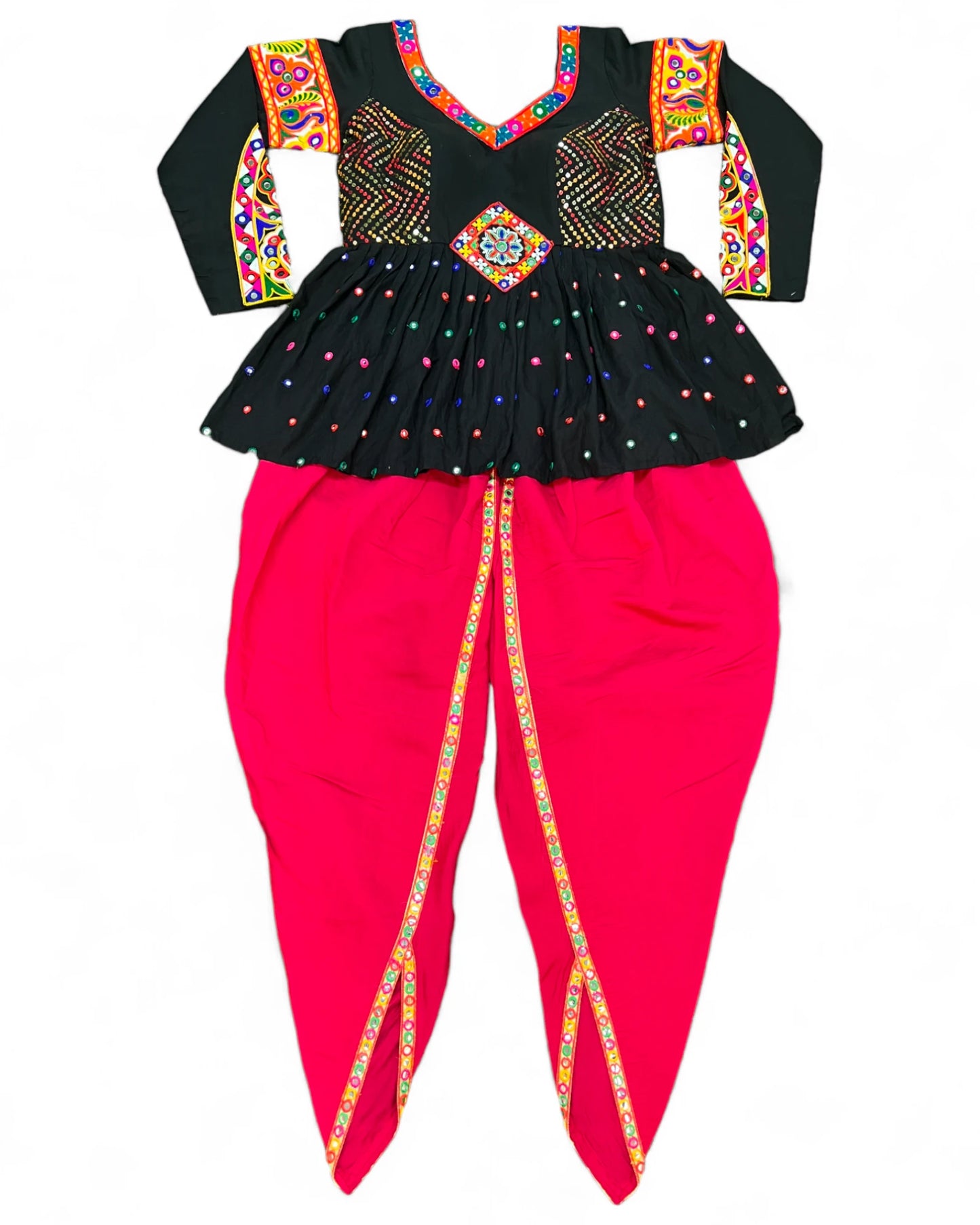 Black red rayon gamthi kedia navratri gujarati garba dhoti dadiya dress