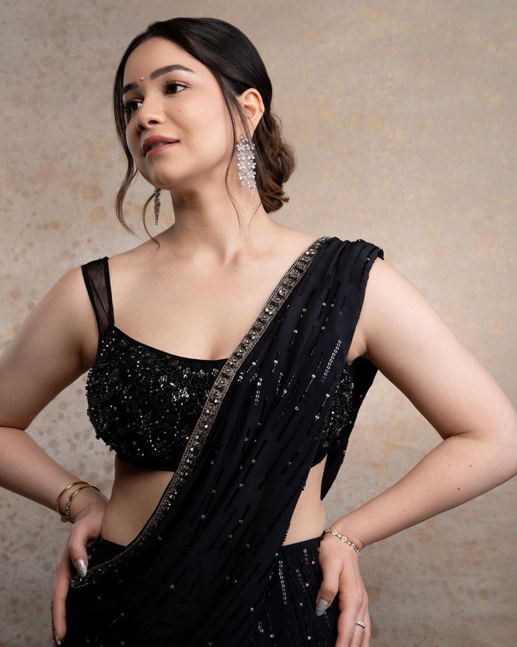 Black sequence embroidered party wear designer lehenga saree