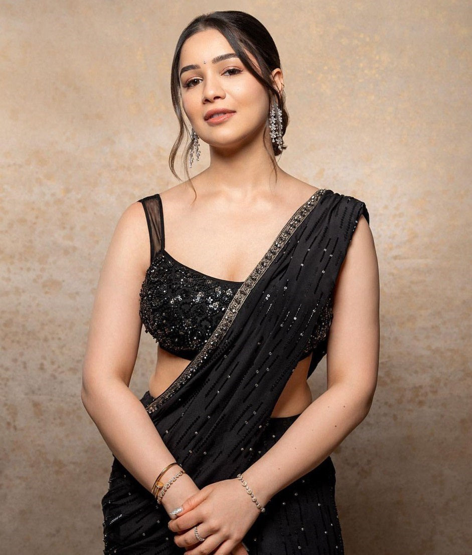 Black sequence embroidered party wear designer lehenga saree