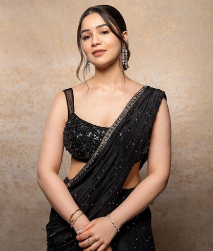 Black sequence embroidered party wear designer lehenga saree