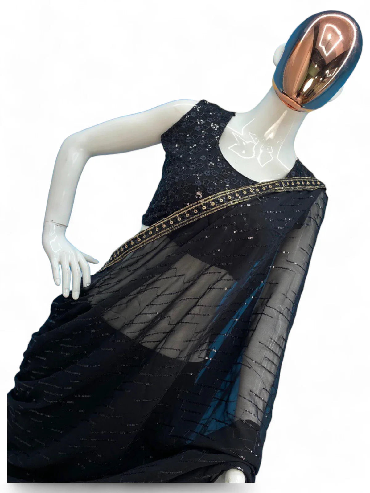Black sequence embroidered party wear designer lehenga saree