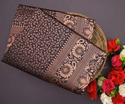 Black lichi silk jacquard work stylish party wear saree