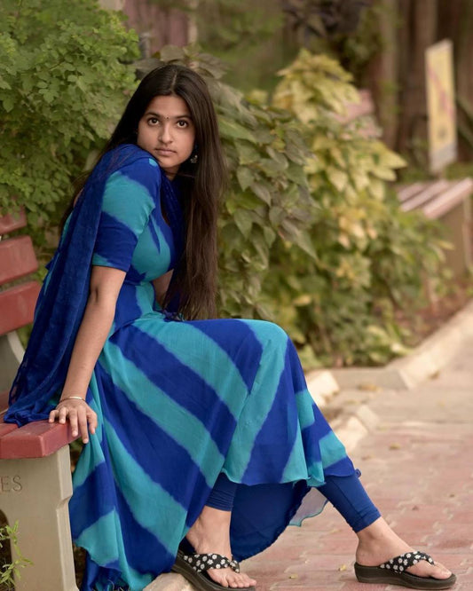 Blue leheriya printed georgette anarkali suit