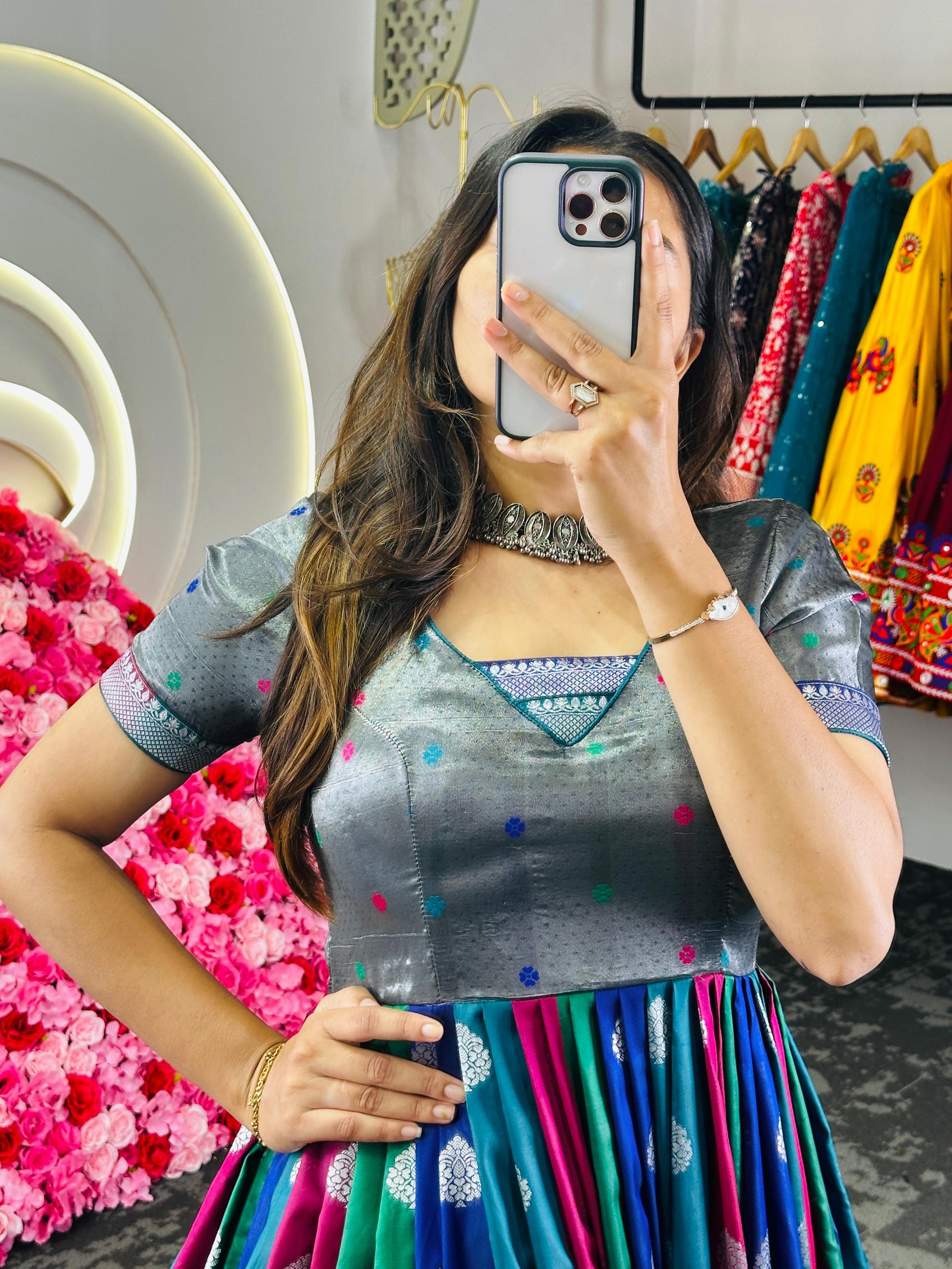 Designer dola silk stylish gown dress for onam festival