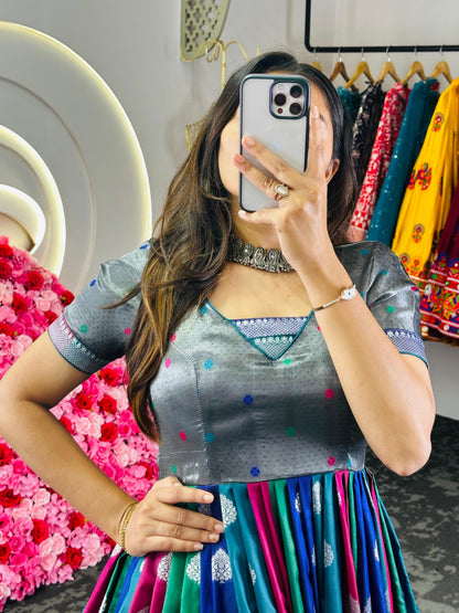 Designer dola silk stylish gown dress for onam festival