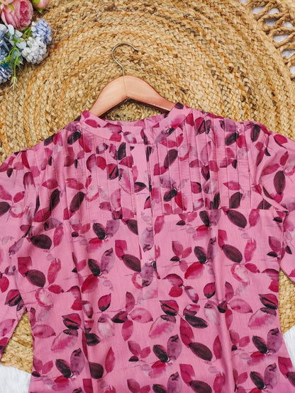 Dusty rose cotton floral printed daily wear kurti
