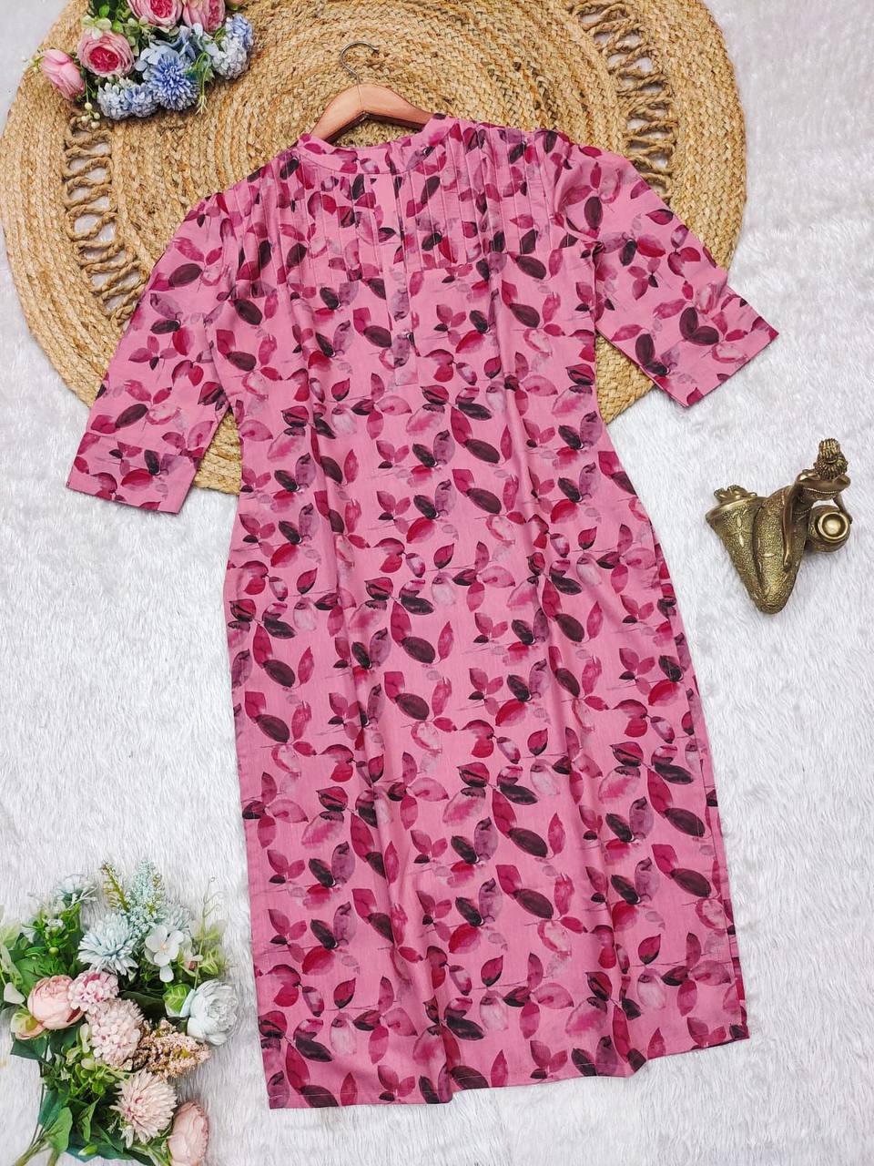 Dusty rose cotton floral printed daily wear kurti