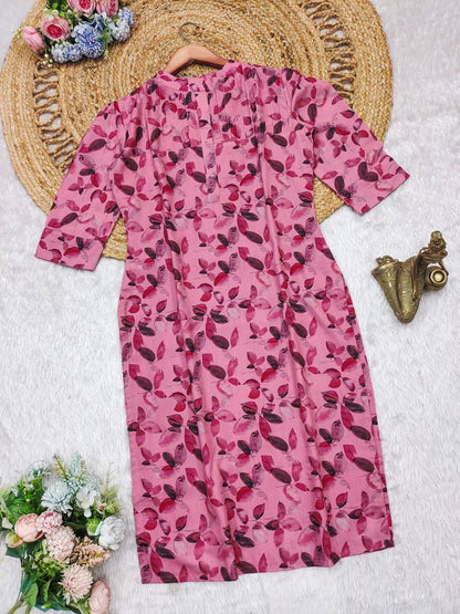 Dusty rose cotton floral printed daily wear kurti