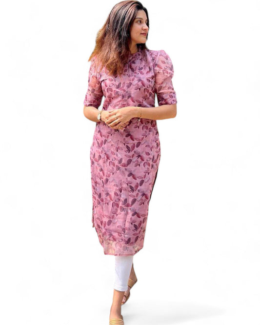 Dusty rose cotton floral printed daily wear kurti