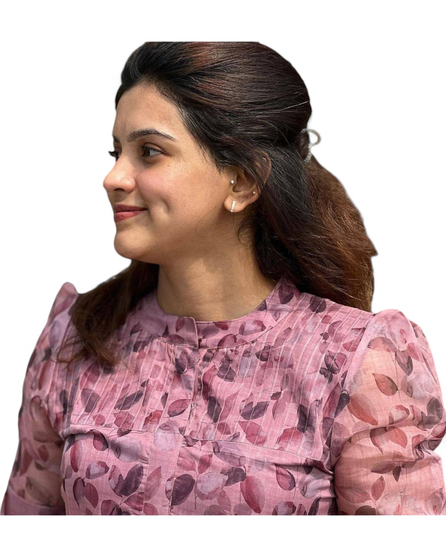 Dusty rose cotton floral printed daily wear kurti