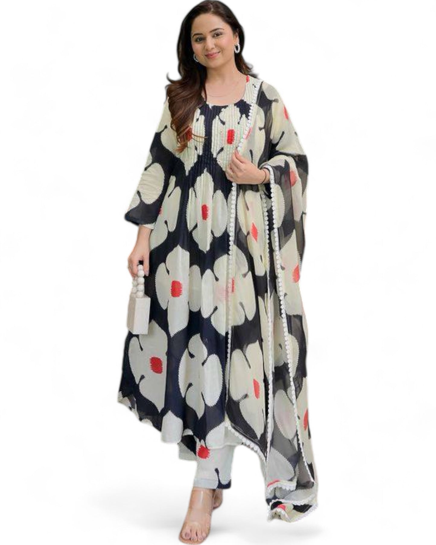 Georgette floral printed anarkali gown Black
