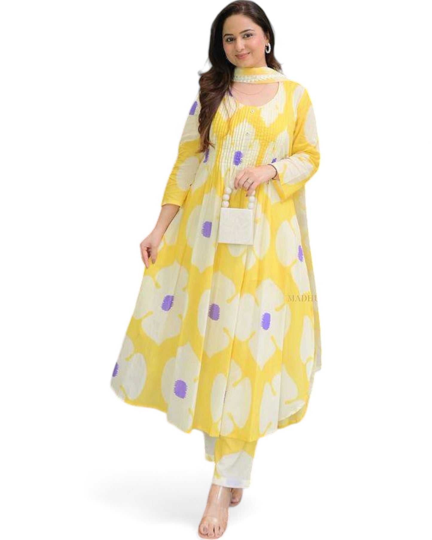 Georgette floral printed anarkali gown Yellow