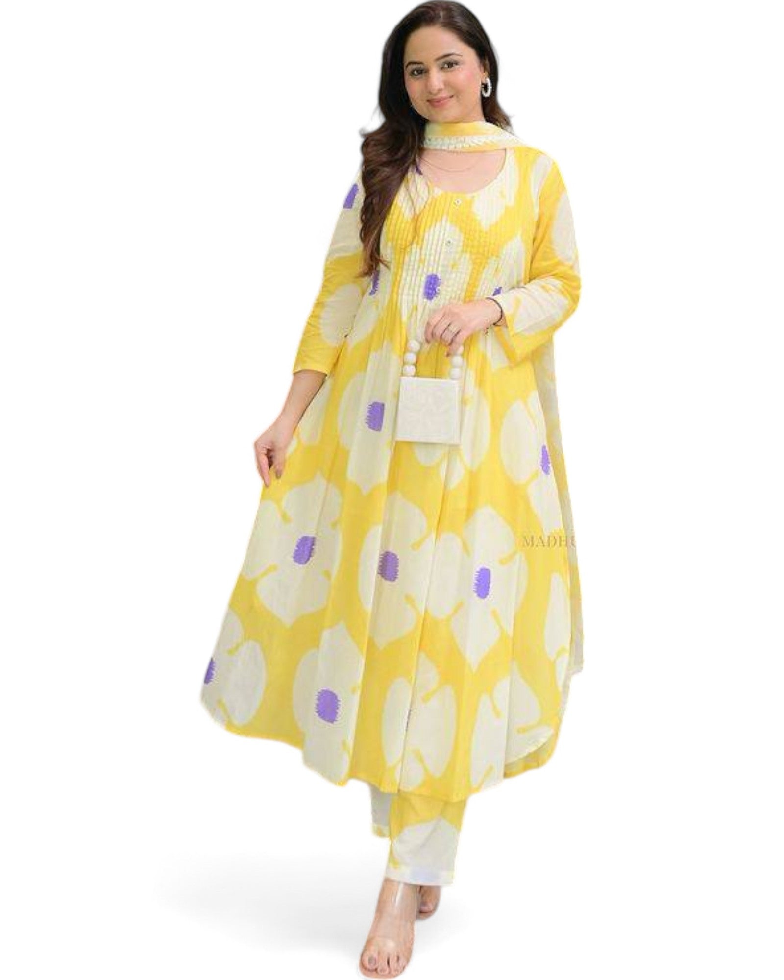 Georgette floral printed anarkali gown Yellow