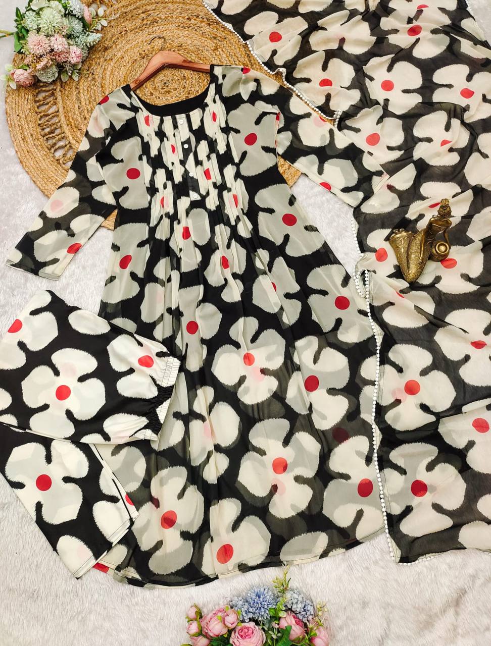 Georgette floral printed anarkali gown