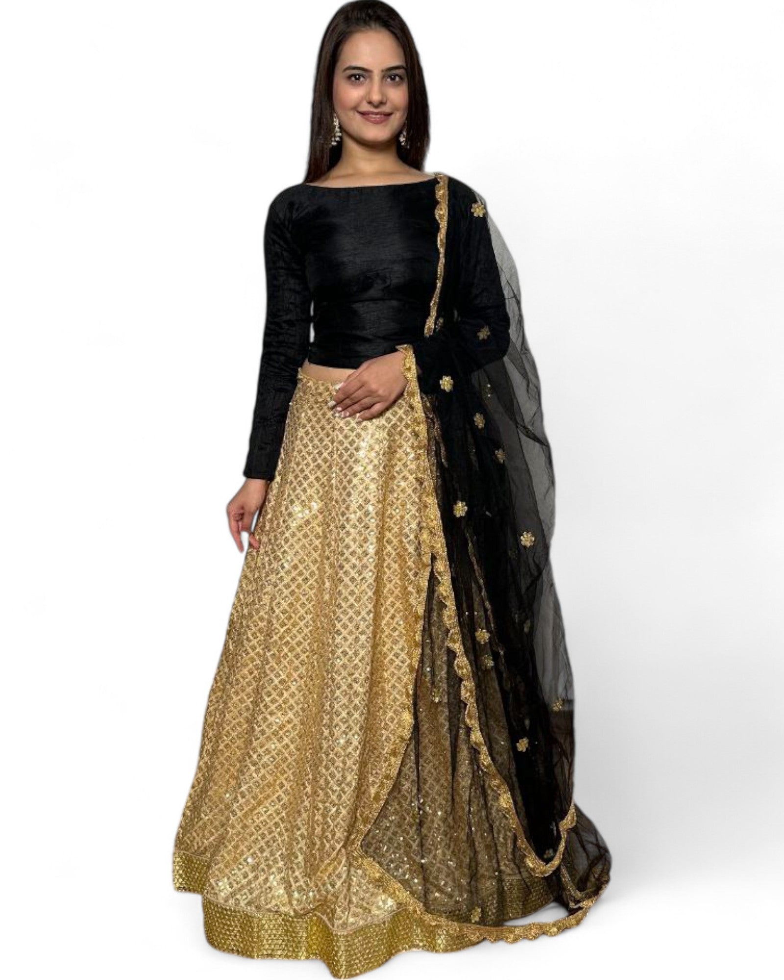 Golden Kasturi Silk Heavy Sequin Work Party Wear Lehenga Choli