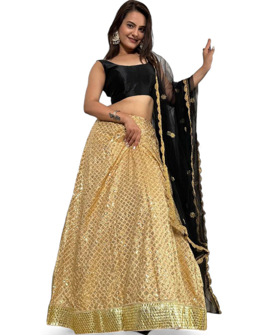 Golden Kasturi Silk Heavy Sequin Work Party Wear Lehenga Choli