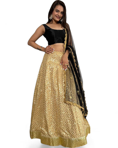 Golden Kasturi Silk Heavy Sequin Work Party Wear Lehenga Choli