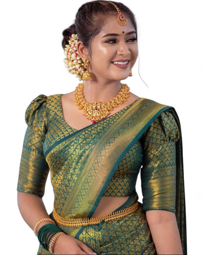 Green Soft Lichi Silk Saree with Rich Pallu and Jacquard Work