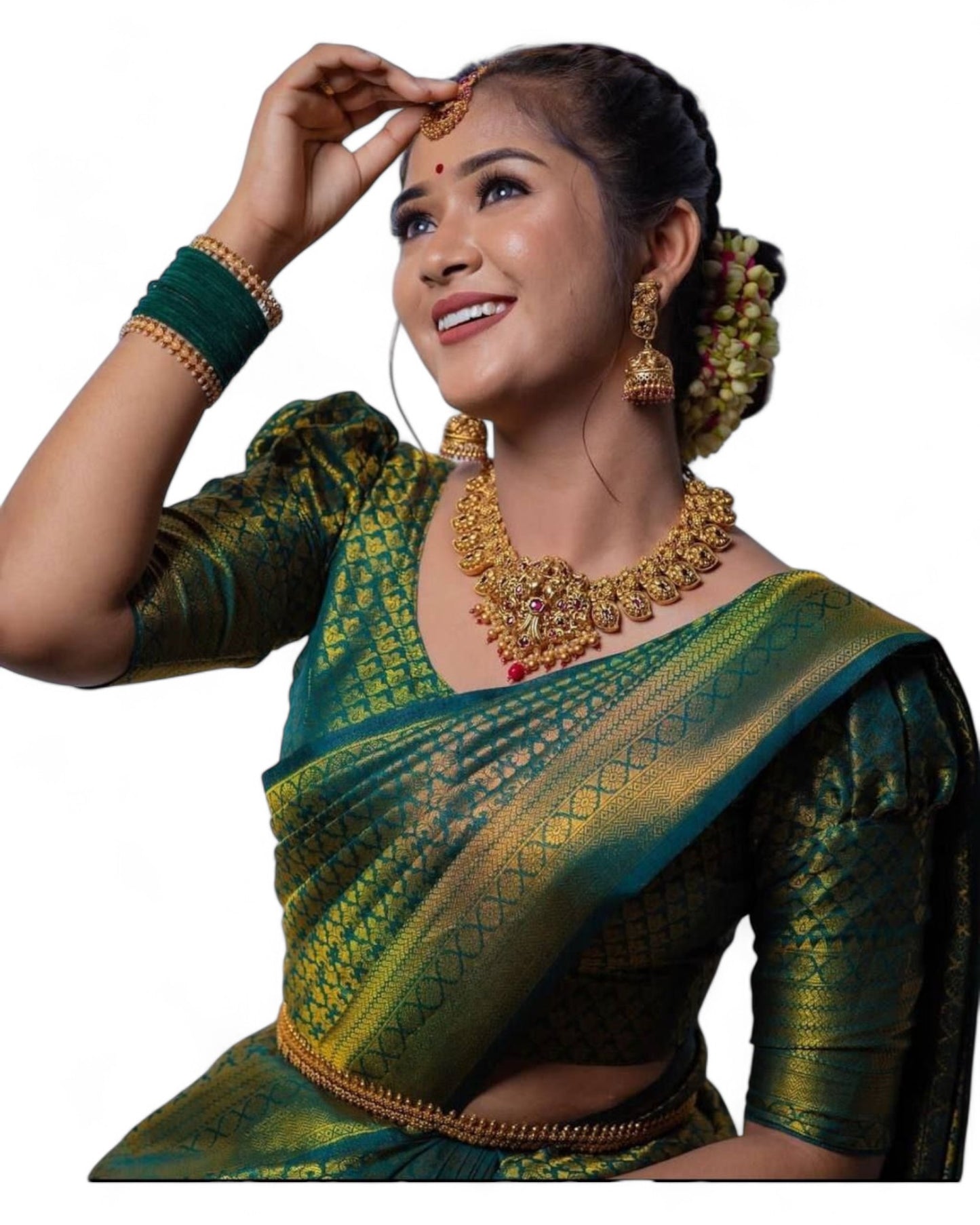 Green Soft Lichi Silk Saree with Rich Pallu and Jacquard Work