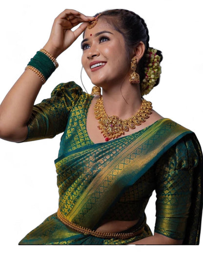 Green Soft Lichi Silk Saree with Rich Pallu and Jacquard Work