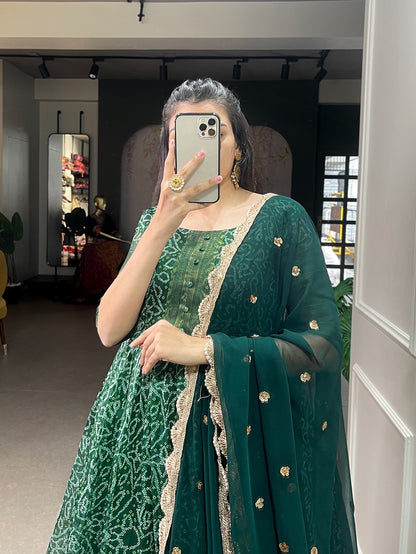 Green chanderi print weaving work designer stylish gown