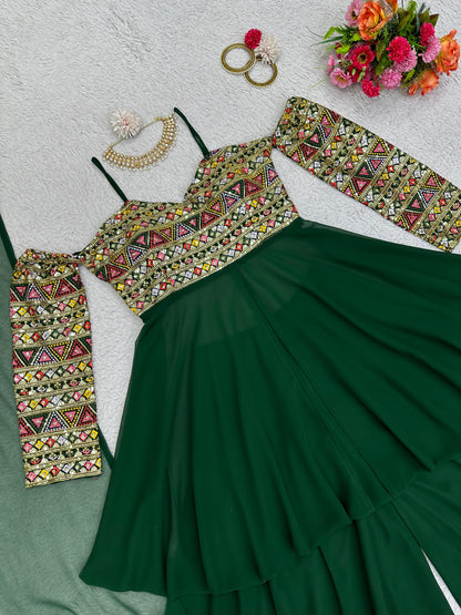 Green georgette designer indowestern palazzo suit