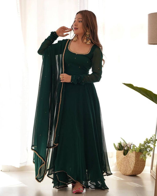 Green georgette stylish partywear handwork anarkali suit