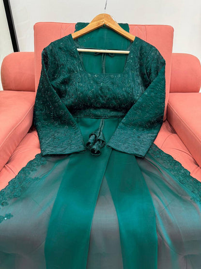 Green jimmy choo designer party wear saree