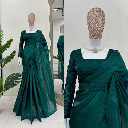 Green jimmy choo designer party wear saree