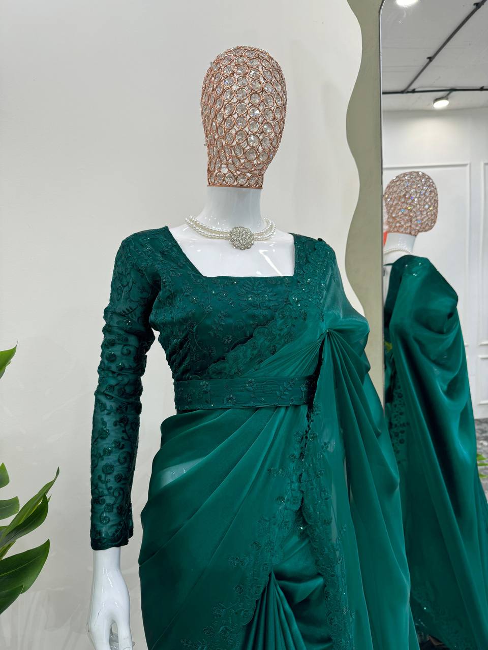 Green jimmy choo designer party wear saree