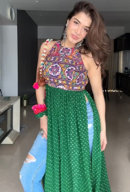 Georgette printed chainstitch work stylish kurti