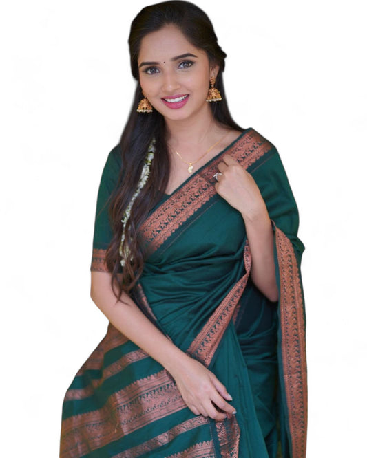 Green soft lichi silk rich pallu jacquard work wedding saree