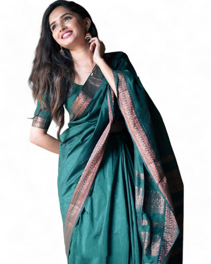 Green soft lichi silk rich pallu jacquard work wedding saree Green Free Size