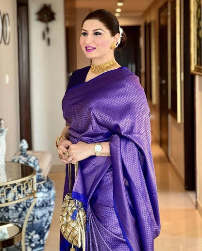 Royal blue banarasi lichi silk jacquard stylish party wear saree