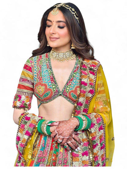 Multicolor cotton printed designer wedding lehenga choli