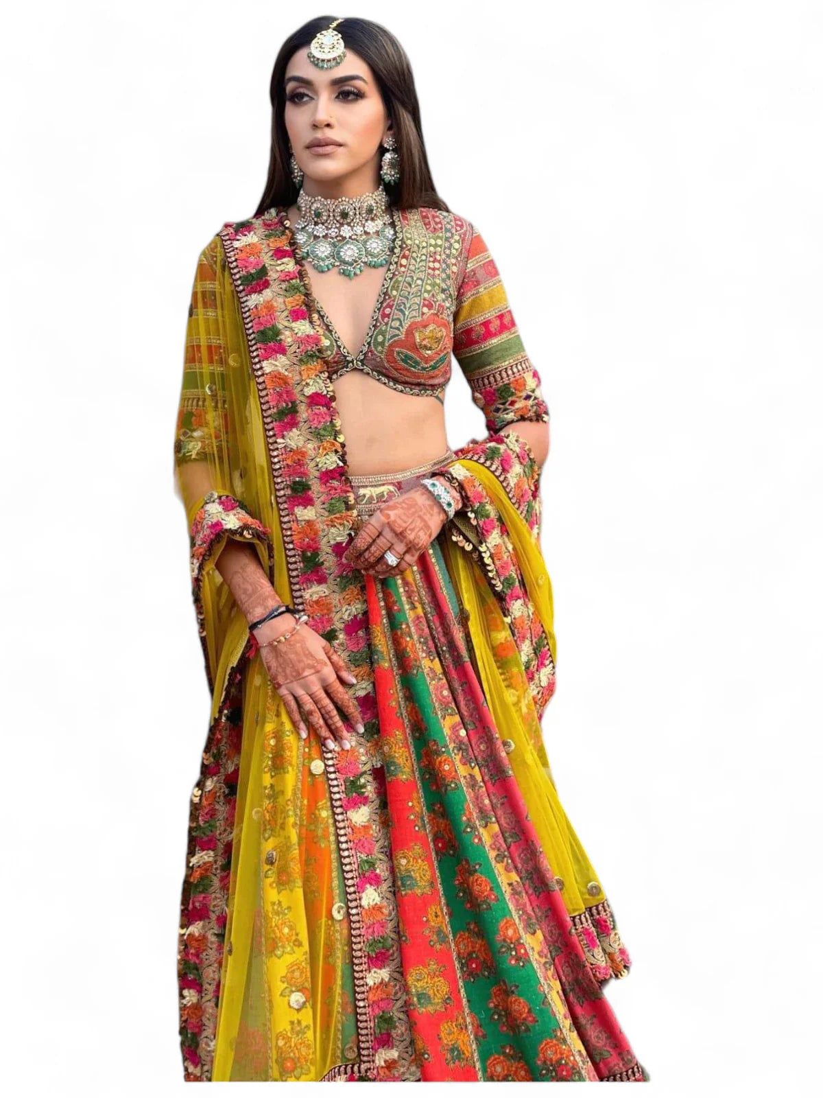 Multicolor cotton printed designer wedding lehenga choli