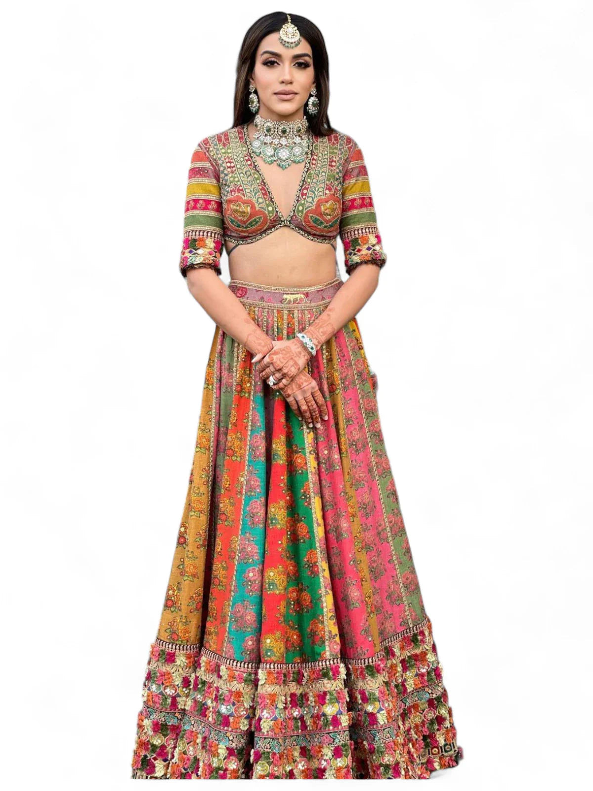 Multicolor cotton printed designer wedding lehenga choli